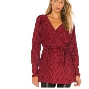 House of Harlow Revolve $168 Nona Wrap Blouse Textured Red Sz Small